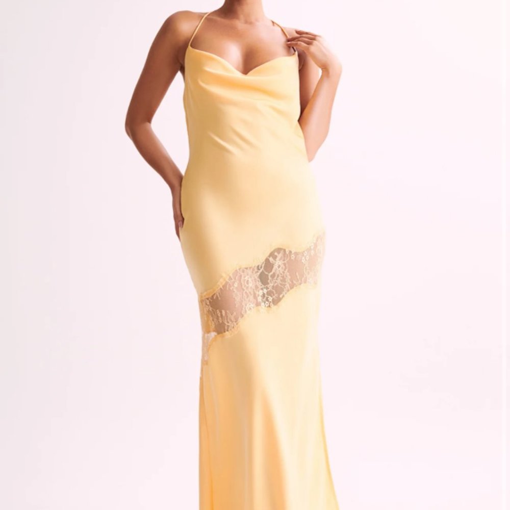 NEW Meshki Satin Yellow Dress Size XS - Picture 2 of 9